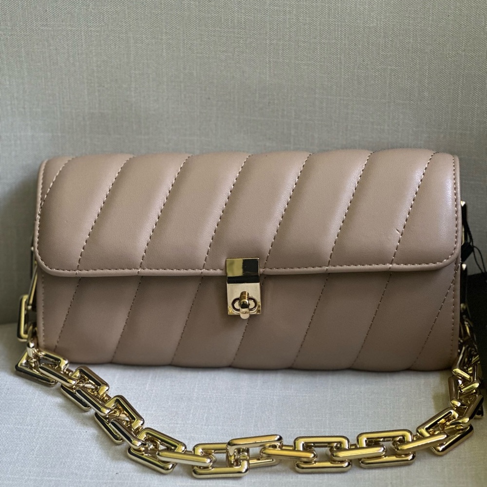 Fashion Nova Faux Leather Tan Quilted Chain Bag